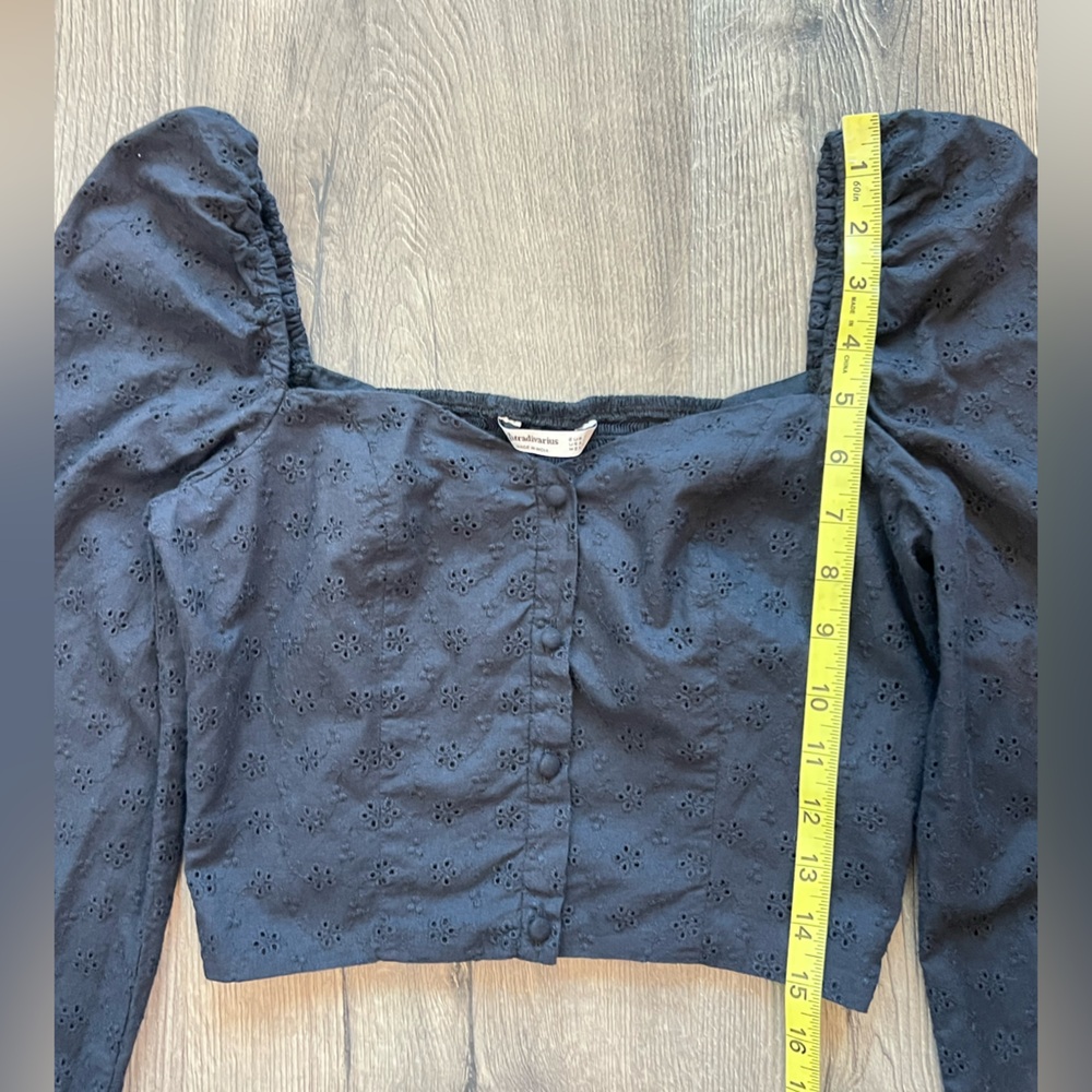 ASOS Black Puff-Sleeve Cropped Button Front Top - small - Picture 5 of 8
